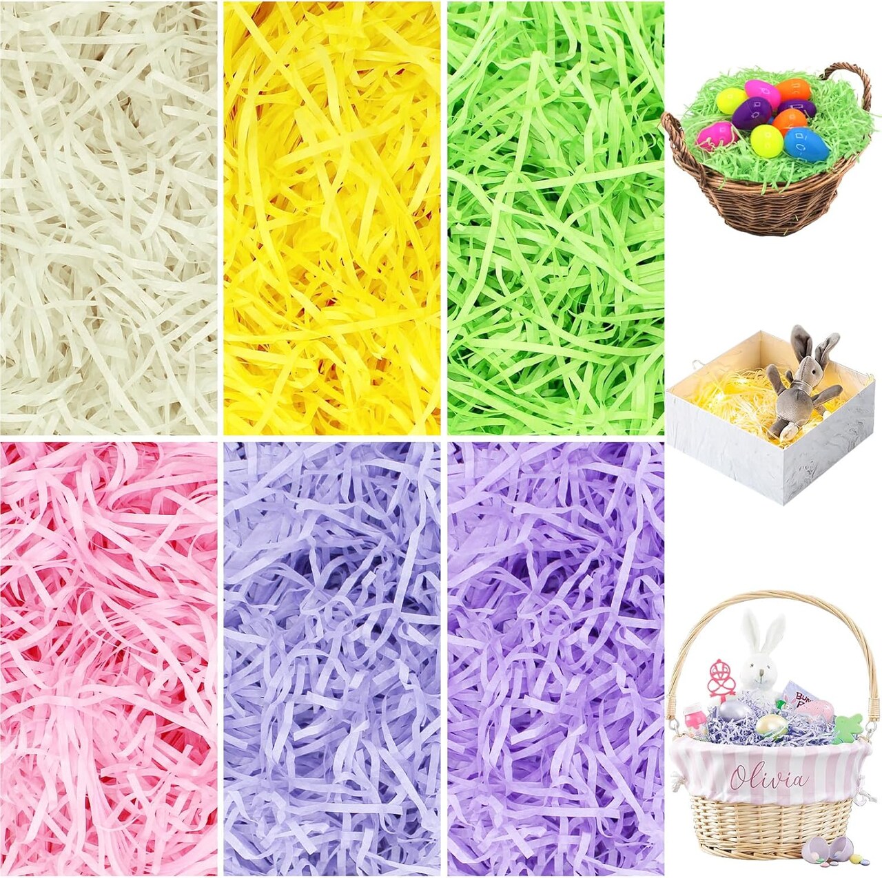 11 oz Pastel Easter Grass for Baskets, Wrapping, Egg Hunts, and Favors. Recyclable.